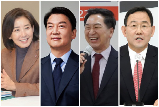(왼쪽부터) 나경원 저출산·고령사회위원회 부위원장, 안철수 국민의힘 의원, 김기현 의원, 주호영 원내대표. <나경원 SNS, 원철수 의원실 제공, 김기현·주호영 SNS>